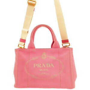 Prada Canapa Tote Denim canvas handbag top handles 2way Pink